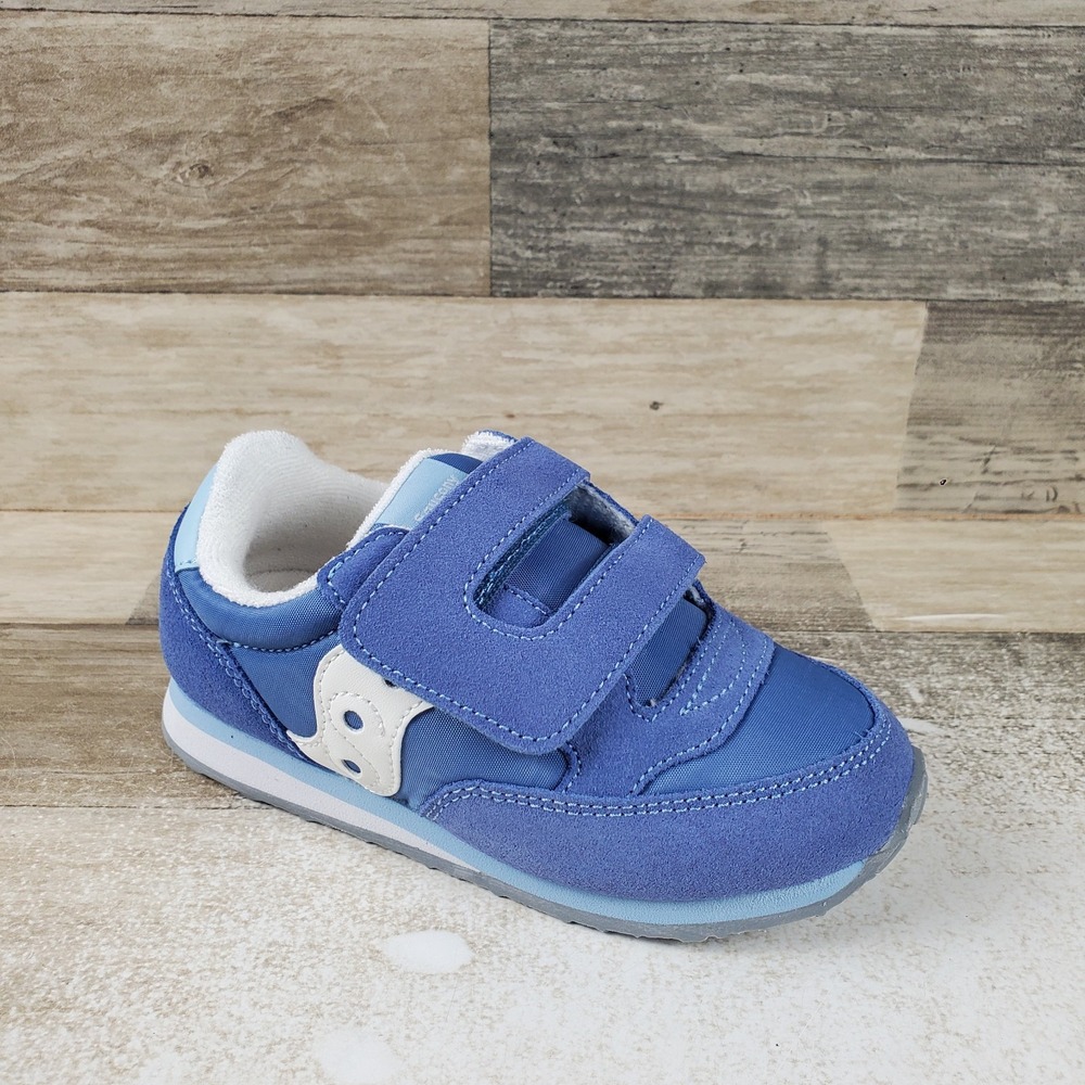 Saucony Jazz Hook & Loop Baby Shoes Sz 10.5 M Blue Suede Nylon Round Toe Sneaker